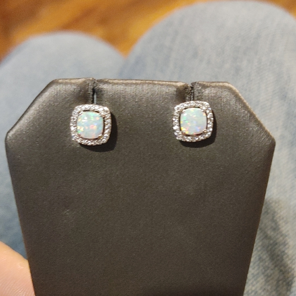 Elegant Opal and Silver Stud Earrings